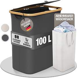 100L Bambus Wäschekorb & Wäschesammler mit 2 