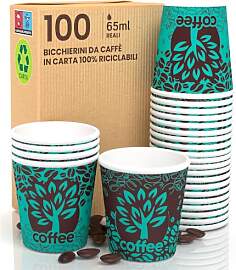 100 Pappbecher für Kaffee, 65 ml, Blue Forest,