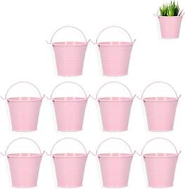 10er Pack Mini Metall Eimer Pflanzgefäß, Rosa