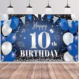 10.Geburtstag Banner Navy Blau Schwarz Silber,