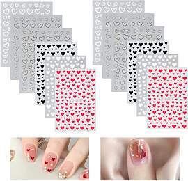 12 Blätter Nagelsticker Herz, 3D Nagelsticker