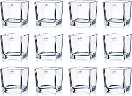 12er Set Teelichtgläser Windlichter CUBE