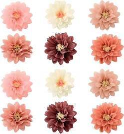 12 Seidenpapier Pompons in 6 Pastellfarben (Ø