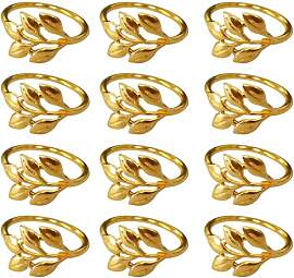 12 Stück Serviettenringe Gold, Elegante Blattform 