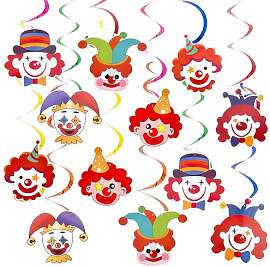 12 Stück Spiral Girlanden mit Clown Motiv