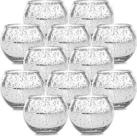 12 Stück Teelichthalter Glas, Silber Gefleckter