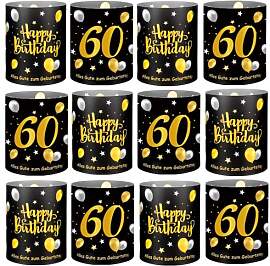 12 Stück Windlicht Tischdeko 60 Geburtstag Happy