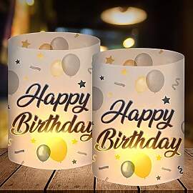 12 Windlicht Tischdeko Geburtstag, Happy Birthday