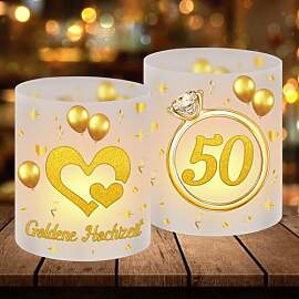 12 Windlicht Tischdeko Goldene Hochzeit, 50