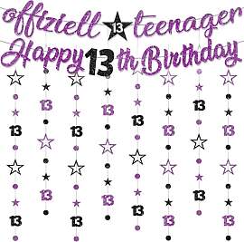 13 Geburtstag Deko Set Banner - 10 Stück Schwarz