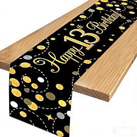 13 jahre Tischläufer Happy Birthday Schwarz Gold, 