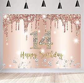 14. Geburtstag Mädchen Deko Banner Roségold