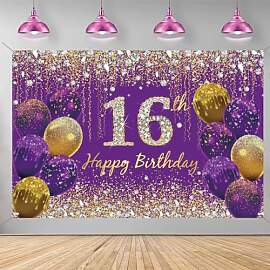 16. Geburtstag Deko für Mädchen, Lila Glitzer