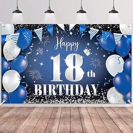 18.Geburtstag Banner Navy Blau Schwarz Silber,