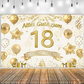 18. Geburtstag Deko Banner Mädchen Jungen - Weiß 