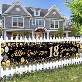 18. Geburtstag Deko Banner Schwarz Gold - Alles