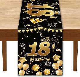 18.Geburtstag Tischdecke Schwarz Gold 180x35 cm