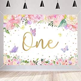 1. Geburtstag Hintergrund Aquarell Blumen Goldene