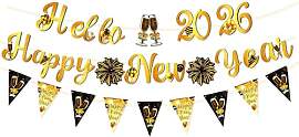 2026 Happy New Year Banner – Schwarz Gold