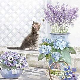 20 Servietten Katze und Blumen 33cm