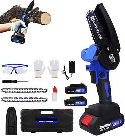 21V Akku Kettensäge mit 2x Akkus, 2 Kette, 6 Zoll 