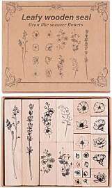 22 Stück Blumen Stempel Set, Holz Stempelset aus