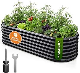 240x90x60 cm Hochbeet Metall - 6-in-1 Pflanzbeet
