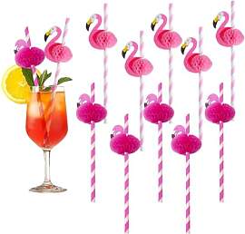 25 rosa Flamingo-Strohhalme + 25 rosarote