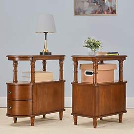 2 er Set Holz Beistelltisches mit 2 Schubladen und 