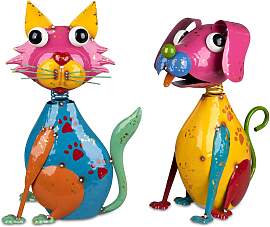 2er Set Dekofiguren Hund + Katze H. 35cm bunt aus