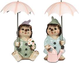 2er Set Dekofiguren Igel mit Regenschirm H. 17cm