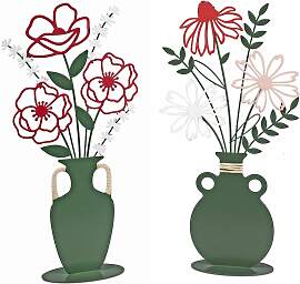 2er Set Dekoobjekte Blumen in Vase H. 39cm grün