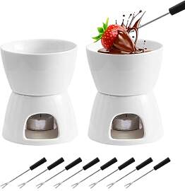 2er Set Fondueset Keramik Schokofondue Tasse mit