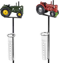 2er Set Gartenstecker Regenmesser Traktor rot +