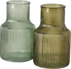 2er Set Glasvasen in Flaschenform, geriffelte Deko 