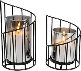 2er Set Kerzenständer Schwarz Metall mit