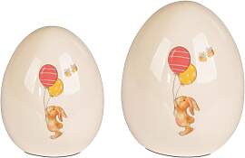 2er Set LED Deko Eier OSTERHASE mit Ballon H. 12 + 