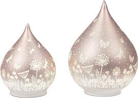 2er Set LED Dekoobjekte Tropfen Blumenwiese rosa