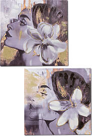 2er Set Leinwandbilder Dame 60x60cm grau gold
