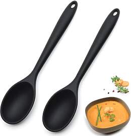 2er-Set Silikon-Kochlöffel (Schwarz) - BPA-frei,