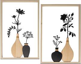 2er Set Wandbilder Rahmen Blumen in Vase 32x50cm