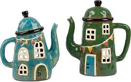 2er Set Windlichter Teekanne LANDHAUS H. 20 + 22cm 