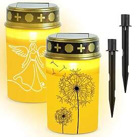 2er Solar LED Grablicht Friedhofskerzen