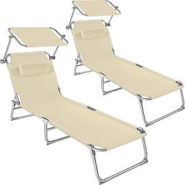 2 Gartenliegen 4-stufig mit Kopfpolster - beige