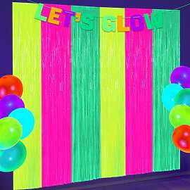 2 Pcs Bunte Fluoreszierende Folie Fransenvorhang,