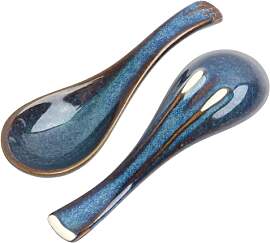 2 PCS Japanische Art-Blaue Keramik Suppenlöffel,