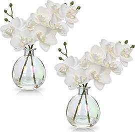 2 pcs Künstliche Orchideen Weiß mit Schillernd