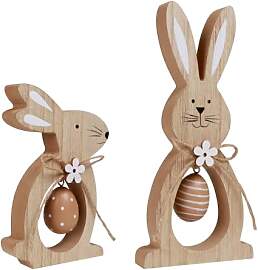 2Pcs Osterhase Deko aus Holz, Osterhasen Deko zum