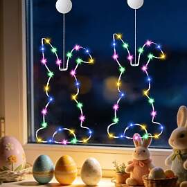 2PCS Osterhase Fensterlichter, Osterdeko LED Hase