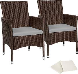 2 Rattansessel inkl. 4 Sitzbezüge - braun/beige